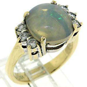 Real GOLD LIQUIDATION SALE 18kt Jelly Opal and Diamond Ring